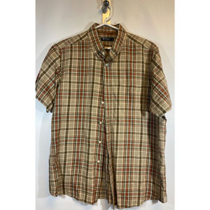 Cremieux Collection S/S Shirt XL Dusty Blue Plaid Linen Blend Browns D9